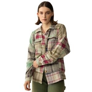 NWT Boutique Boho Boone Trail Stitch Shacket in Patchwork Plaid Petal